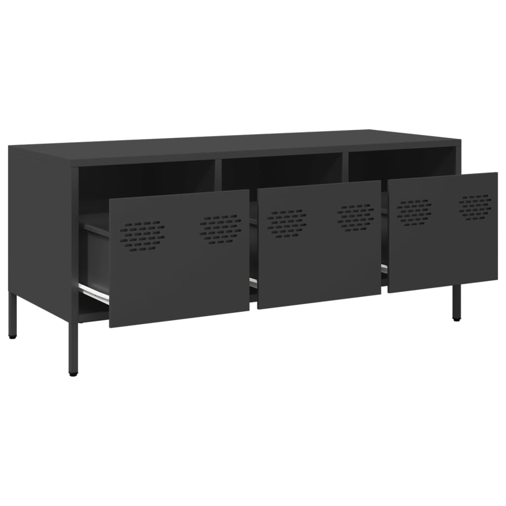 Industrial TV Lowboard Schwarz 101,5x39x43,5 cm Kaltgewalzter Stahl mit 3 Schubladen, verstellbare Füße, Robustes TV-Möbel Modernes Design für Wohnzimmer Schlafzimmer Flur
