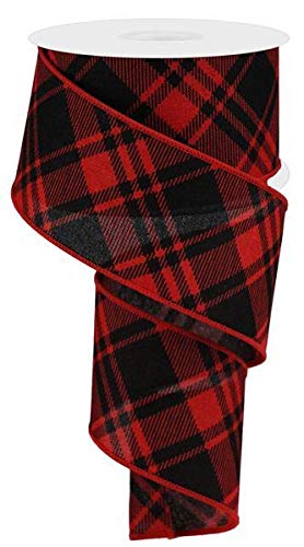 Image of Winter Plaid Wired Ribbon - 2 1 /2 inch x 10 Yards, Red & Black Checks, Valentine's Day, Wreath, Farmhouse Decor, Garland, Gifts, Wrapping, Wreath, Bows, Fundraiser, Classroom, Office, Christmas