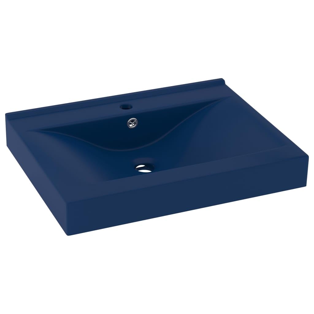LAPOOH Lavabo de Lujo con Grifo cerámica Azul Oscuro 60x46 cm, Fregadero, Lavabo Baño, Lavamanos Baño, Lavatorio Casa De Banho, Mueble Lavabo sobre Encimera - SPU:147023
