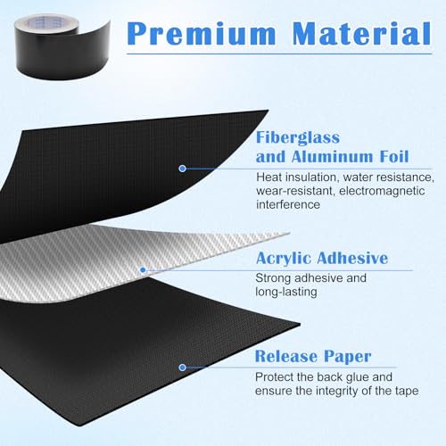 Image of RV Awning Repair Tape, 3in x 82FT Tarp Repair Tape Tenacious Tape Made of Fiberglass and Aluminum Foil Tent Canvas with 1 Scissors and 1 Scraper(Black)