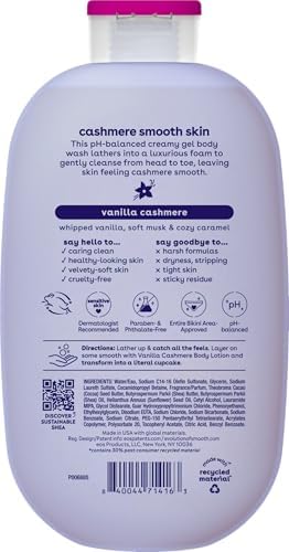 eos Shea Better Cashmere Vanilla, Moisturizing and Nourishing Body Wash with pH-Balanced Cream Gel Formula, Free from Parabens and Phthalates, Sensitive Skin, 400 ml