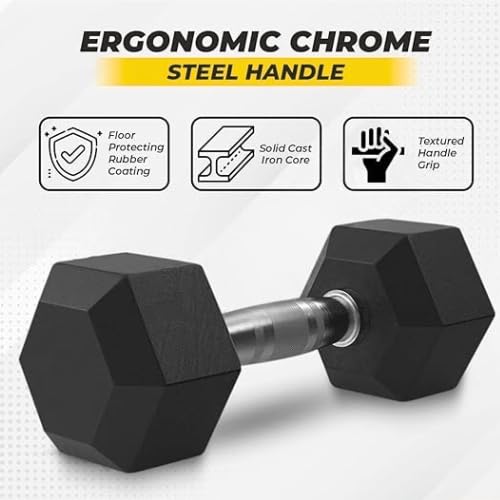 Image of Hexa Dumbbell 5X2 Kg | Solid Rubber Coated Weights for Home Gym Workouts | Anti-Slip Grip Dumbbell Pair for Men & Women | Strength Training Fitness Gear (10 Kg pair)