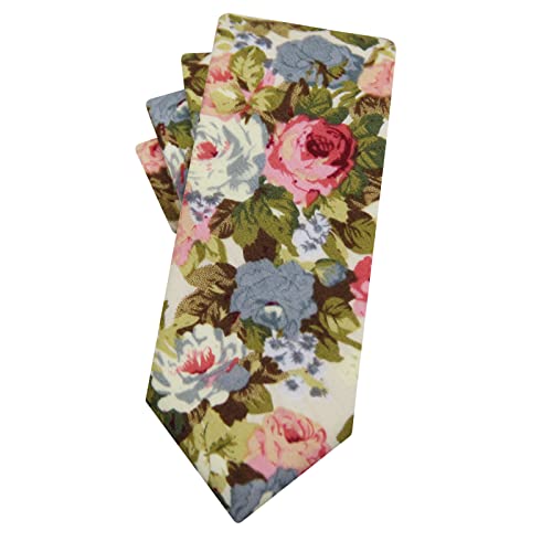 Image of Mantieqingway Men's Cotton Floral Neck Tie 2.56'' Printed Skinny Tie