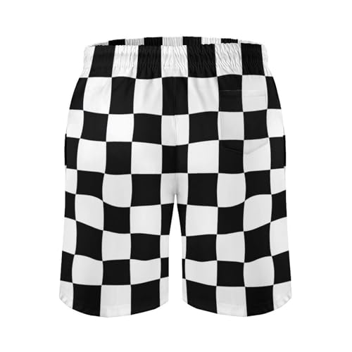 Black White Race Checkered Flag Men's Shorts Casual Classic Fit Drawstring Summer Beach Shorts with Pockets3