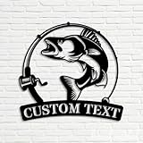 Egeshangb Custom Walleye Fishing Nameplate Metal Wall Art, Fishing Gift, Personalized Barracuda Sign for Farmhouse Lake Beach Marsh House Home Cave Lodge Cottage Porch Ranch Camp Garden Decoration.