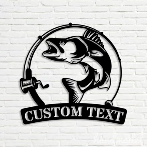 Egeshangb Custom Walleye Fishing Nameplate Metal Wall Art, Fishing Gift, Personalized Barracuda Sign for Farmhouse Lake Beach Marsh House Home Cave Lodge Cottage Porch Ranch Camp Garden Decoration.