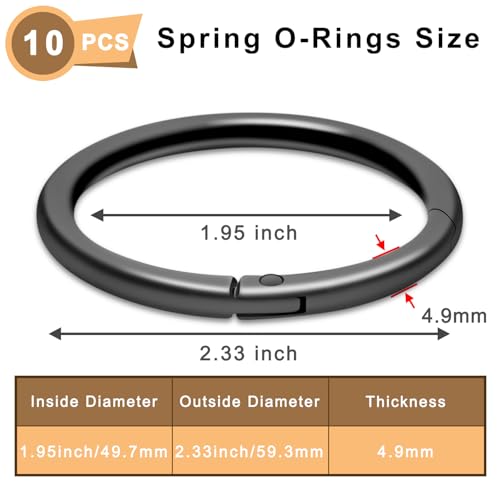 Image of CooBigo 10Pack 2 inch inch Large Round Carabiner Clips, Metal Spring O Rings for Organizer Key Rings, Paracord Keychain Lanyard, Pet Chains, Purse Hardware, Key Snap Hooks DIY Accessory (Black)