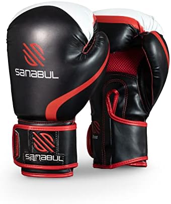 Sanabul Essential Gel Boxing Gloves | Kickboxing Gloves | Punching Bag Gloves For Men and Women Black/Red 16 oz