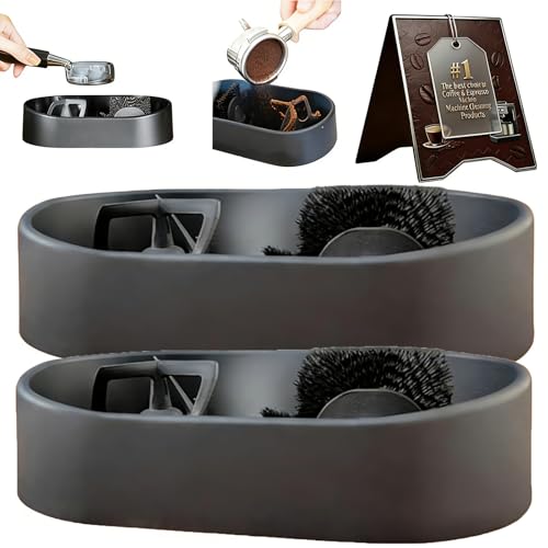 Premium Coffee Portafilter Cleaning Set - Automatic Knock Box Cleaner with Brush & Anti-Spill Grounds Tray for Espresso Machines