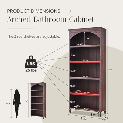 Image of IFBUY 76 inch Arched Bathroom Storage Cabinet, Large Arched Cabinet, Brown