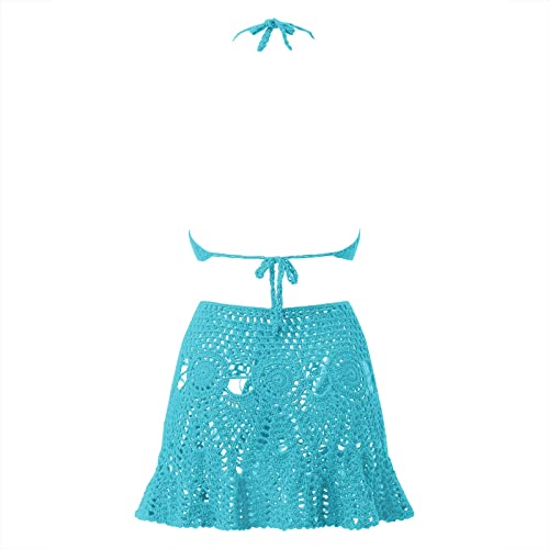 Bikini cómodo de dos piezas azul traje de baño con sujeción mujer L 4