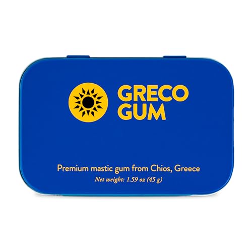 Greco Gum - Mastic Gum Nuggets – Large Pieces Hard Chewing Gum for Jawline Training, Digestive Support, Bloating Relief – Piney Flavor, Chios Mastiha – Plastic-Free, Sugar-Free – 1 Tin (1.59 oz)