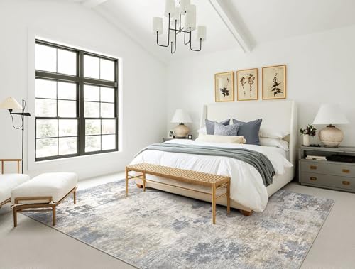 7x10 Area Rug Living Room Rugs - Washable Neutral Modern Abstract Soft Thin Large Rug Indoor Floor No Slip Rug Carpet for Bedroom Under Dining Table Home Office Decor - Blue Grey
