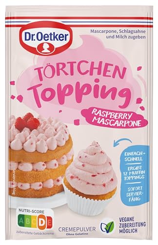 Dr. Oetker Törtchen Topping Raspberry Mascarpone – Cremepulver für Torten, um eine leckere Tortencreme mit Himbeer- und Mascarponegeschmack zuzubereiten