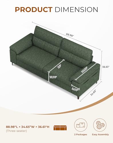 Image of Upvilla 88.97 inch Modern Sofa Couch Deep Seat Sofa for Living Room(Green)