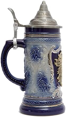 Amoy-Art Beer Stein Mug German Eagle Medallion Stanley Drinking Mug with Lid for Man 0.6Liter