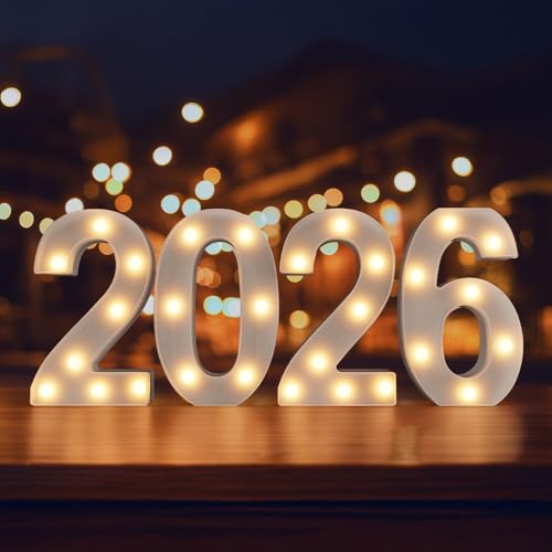 2026 LED Marquee Numbers, LED Marquee Letter Lights New Year Decor, Grad 2026 Sign Light up Letters for Graduation Decorations, Class of 2026 Light Up Numbers for High School College Graduation Party by CDIXlmuz - Used condition - US$10.27