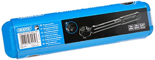 Draper BTW 3/8" Square Drive Torque Wrench | Micrometre Reversible Hand Tool | 10Nm-80Nm Mechanics Car Tools | Professional Blow Mould Storage Case | 64534, Blue