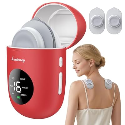 Wireless TENS Unit, Muscle Stimulator for Pain Relief, Portable TENS Machine, Dual Channel Pocket-Size EMS Massage Device with Charging Case, LED Screen for Back, Shoulder, Waist, Red