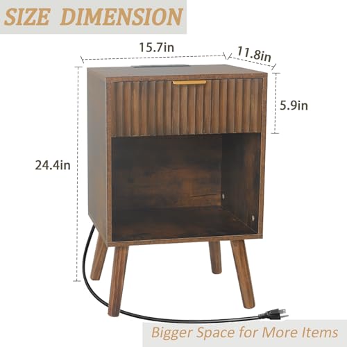 Fultyle Mid Century Modern Nightstand With Charging Station thumb #2