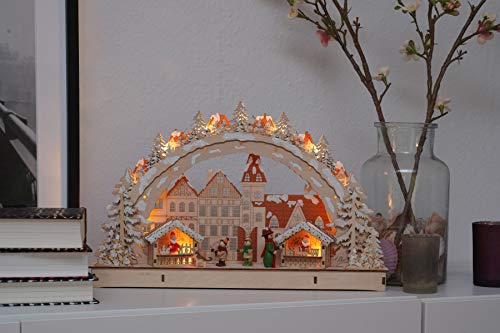 Schwibbogen Spetebo LED aus Holz 45 x 28 cm mit Weihnachtsmarkt Motiv
