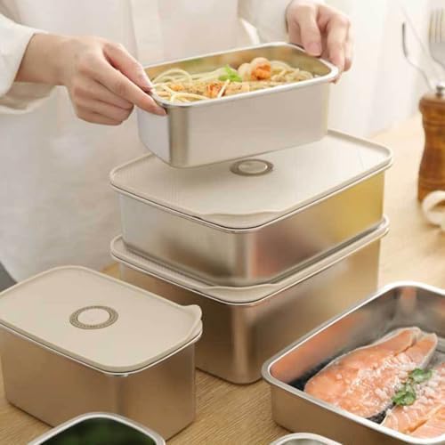 Stainless Steel Food Storage Containers with Airtight Lids Set, Leakproof Meal Prep Containers, Airtight Kimchi Containers Reusable, Stackable/Oven/Dishwsher/Freezer Safe 600ML - Thumbnail 3