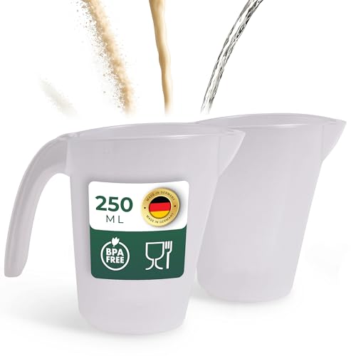 Novaliv Lot de 2 gobelets doseurs de 250 ml - Transparents - Avec graduation en g/ml - Pour liquides - Farine et sucre - Fabriqués en Allemagne - Passe au lave-vaisselle