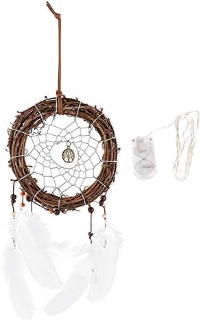 koulate Handmade Dreamcatcher, Feather Hanging Light Tree Vine Dream Catcher Decorative Light for Garden Party Tree Wedding Dorm Room