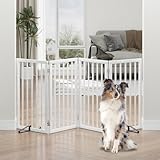 Dog Gate, Freestanding Tall Dog Gates for Doorways, Foldable Dog Gate Indoor, Pet Gates for Doorways Bedroom, Puppy Gate with Metal Support Feet, Room Divider 4 Panels (White)