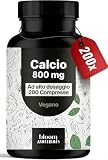 Calcio Integratore, 200 Compresse, 800 mg per Dose (2 Compresse al Giorno), Carbonato di Calcio Puro, Vegan, Formula Essenziale, Prodotto in Germania - Calcium Supplement - Testato in Laboratorio