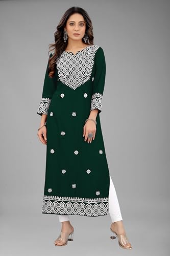 Image of Women's Rayon Embroidered Straight Kurti Under 499 Designer Attractive Look Women's Kurta