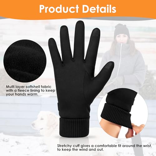 Image of Cold Weather Womens Gloves, Winter Gloves for Women Thermal Warm Fleece Lined, Touchscreen Gloves for Christmas Gifts