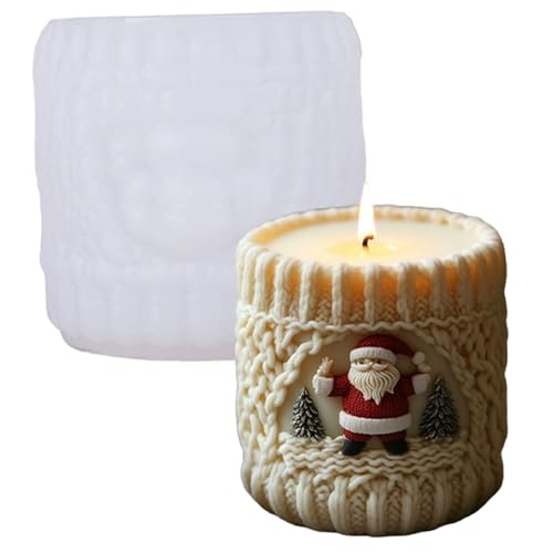 Moldes para velas navideñas, moldes navideños cilíndricos de Papá Noel, silicona cilíndrica para arte de jabones de velas de cera DIY, estilo 1