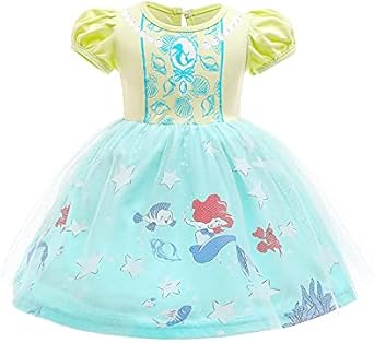 Amazon Hikari Baby ポップなイラストと配色がかわいいアリエル イラスト付きワンピース女の子 プリンセス 人魚姫 かわいい 目立つ ワンピース チュニック 通販