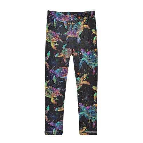 Colorful Sea Turtles Girls' Leggings Toddler Doodles Kids Yoga Pants Dance Active Tights 4T