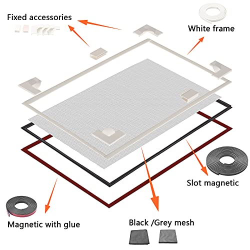 Adjustable Magnetic Seamless Fiberglass Window Screen Replacement Kit - Ventilation And Vents Window Screen Repair Kit For Basement/Patio/Bath Vents/Bedroom Window Sills With 29"X39" Screen And 10' Adjustable Frame #TOP2