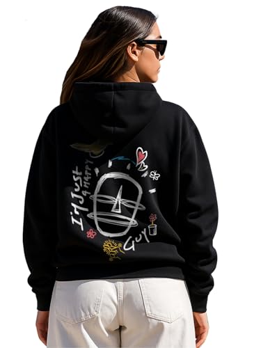 Image of JUNEBERRY Cotton Fleece Regular Fit Hooded Sweatshirt Lastest Back Graphic Printed Winter Hoodies for Women (Available in Colors: Black, SOYA Bean, Orange, Marshmellow, White & Lilac)