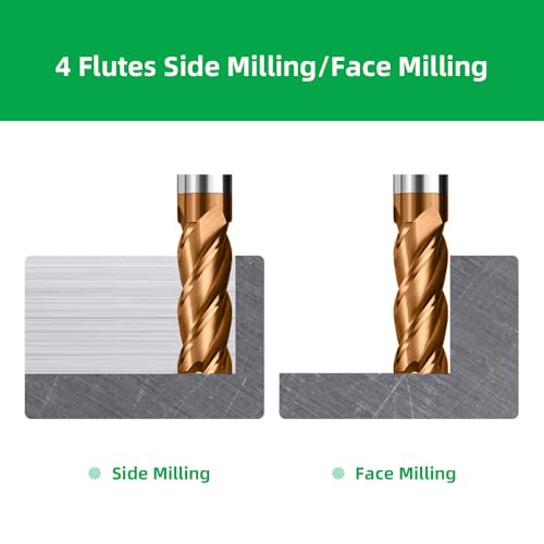 CREEYA 5PCS Hartmetall Schaftfräser 1mm, 4 Zähne/4 Schneiden CNC Fräser, HRC 55, TiSiN Golden Beschichtung, VHM Fräser CNC 8mm Für Stahl Metall Holz Acryl Kunststoff(1mm)