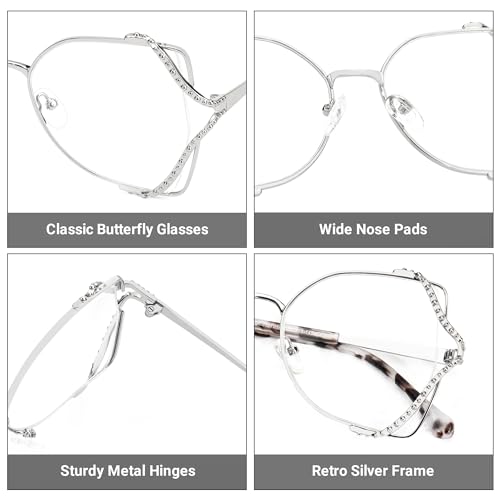 Image of Zeelool Metal Butterfly Glasses Classic Eyewear for Women Blue Light Blocking Glasses Anti Eyestrain Glasses ZJGM610701-03 Silver
