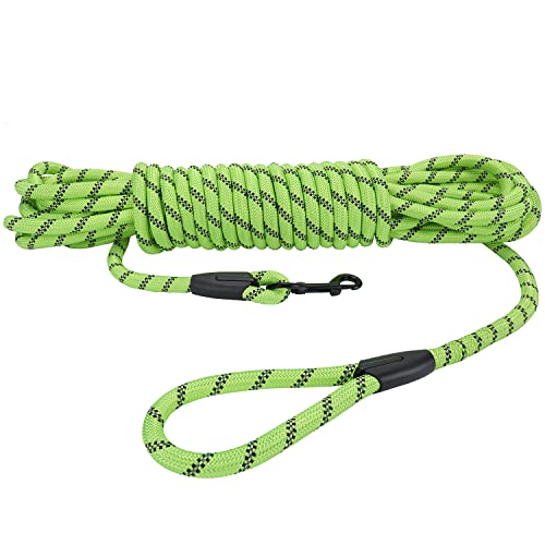 Long Dog Leash for Training 50Ft-Reflective Nylon Rope with Swivel Hook-Recall Agility Lead for Large Small Medium Dogs Outside Walking Hiking-Green Diam 1/2"