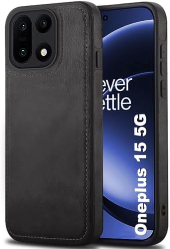 TheGiftKart Genuine Leather Finish Back Cover Case for OnePlus 15 5G | ShockProof Design | Raised Edges for Camera & Screen Protection | Stunning Minimalist Design Back Cover for OnePlus 15 5G (Black)