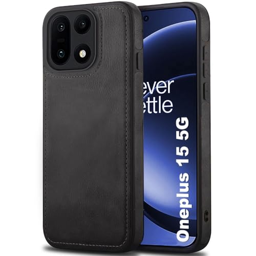 Image of TheGiftKart Genuine Leather Finish Back Cover Case for OnePlus 15 5G | ShockProof Design | Raised Edges for Camera & Screen Protection | Stunning Minimalist Design Back Cover for OnePlus 15 5G (Black)