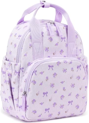 Image of Bluboon Toddler Backpack for Girls Boys 2-4 Cute 12 inch Preschool Kindergarten Backpacks Kids Daycare Bags School Travel (Purple Bow Floral, Age 2-4 (12 inch H not Fit A4 Folder))