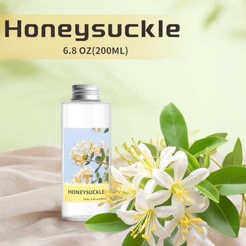 STRN Reed Diffuser Oil Refill, Honeysuckle Scented Diffuser Oil Refills with 6 Reed Sticks 200ML(6.8fl.oz), Room Fresheners for Home, Summer Long-Lasting Fragrance for Living Room, Bedroom, Office - 1