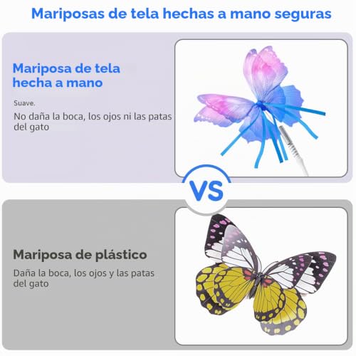 Miniatura 2 de Goldensun Juguete Para Gatos Con Mariposas Reemplazables, 3 Piezas De Tela Segura Y Hecha A Mano