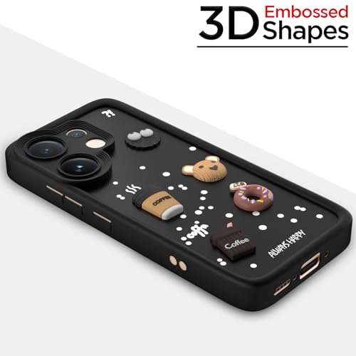 Image of Outlouders Back Cover for Vivo V60 5G / Vivo T4 Pro 5G | 3D Cartoon Bear Cute Fun Silicone Full Body Protection Bumper Case (Black)