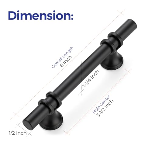 Image of Ravinte 5 Pack 6 Inch Cabinet Pulls Kitchen Cupboard Handles with Round Base Matte Black Drawer Pulls Cabinet Handles 6 inch Length,3.5 inch Hole Center