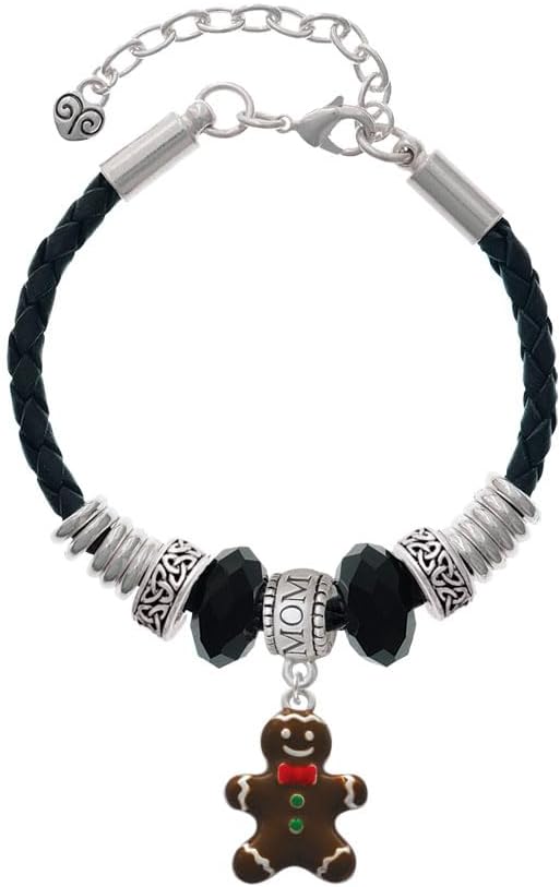 Delight Jewelry Enamel Gingerbread Cookie Boy - Mom Celtic Knot Leather Bead Bracelet, 7"+2" Extender