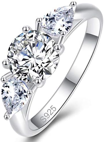 Bonlavie Silver Ring for Women, 925 Sterling Silver Pear and Roun...