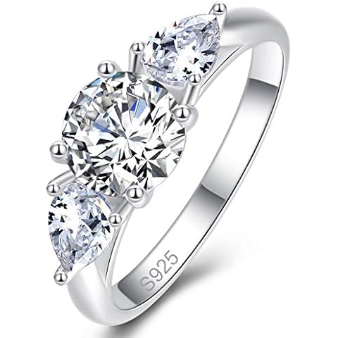 Bonlavie Silver Ring for Women, 925 Sterling Silver Pear and Round Cut White Cubic Zirconia Engagement Ring for Girls - R Cover